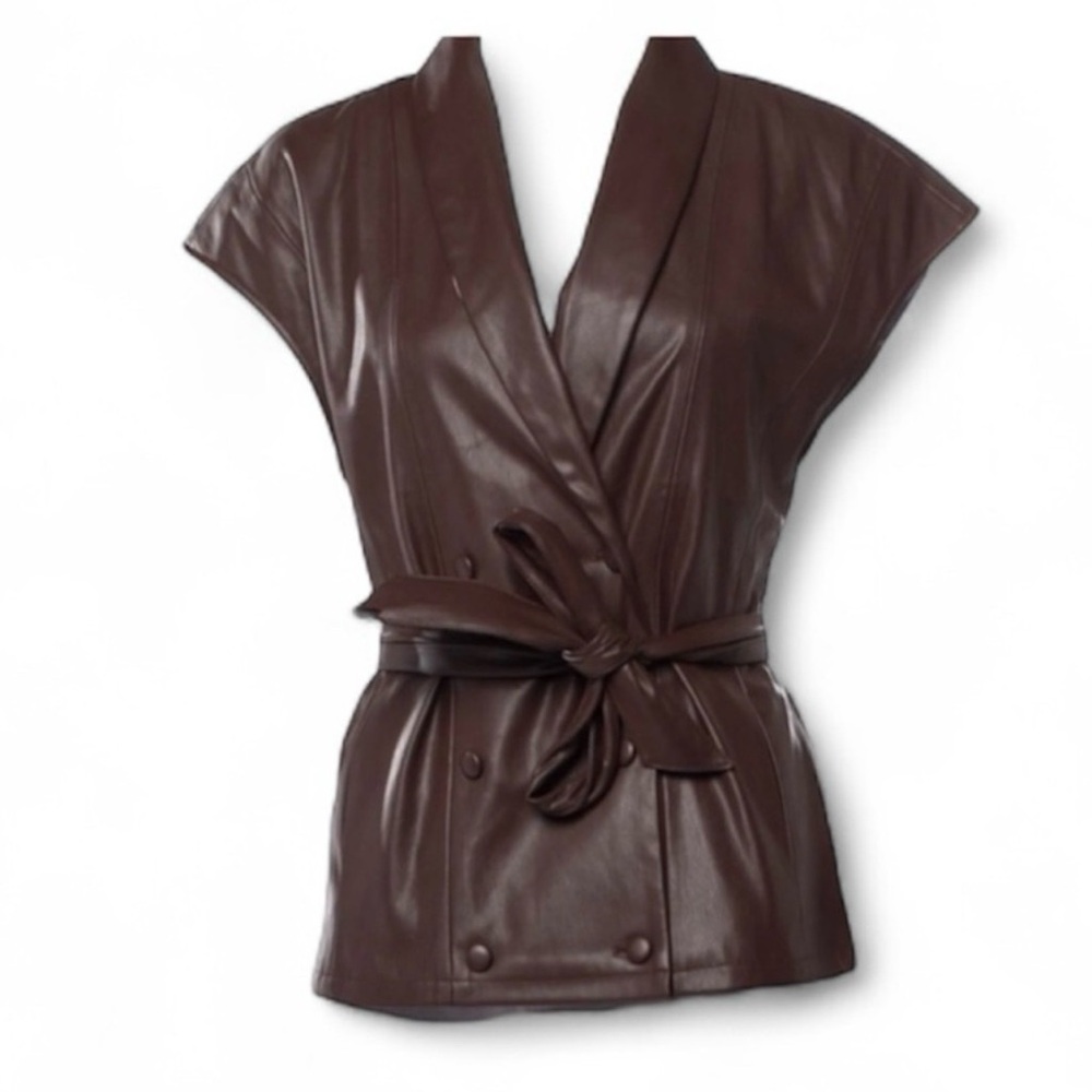 Jason Wu Double Breasted Faux Leather Belted Vest